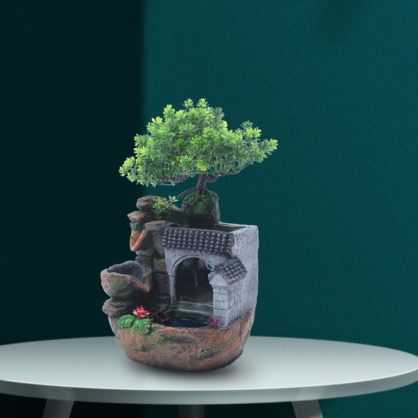 LED Desktop Water Fountain Waterfall Ornament w/ Pump Office Home Indoor Decor