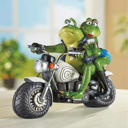 Garden Sculpture Funny Motorcycle Frog Statue Garden Art Figurines for Outdoor Yard Patio Decoration