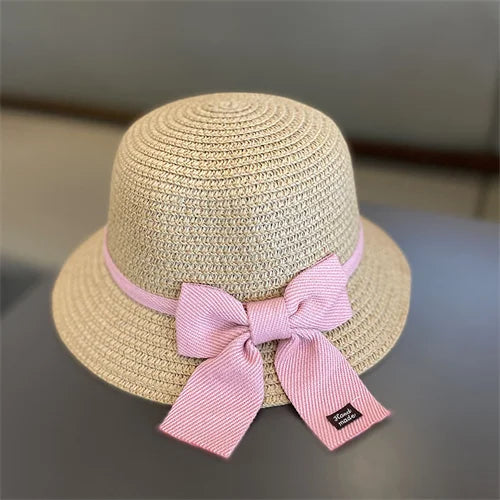 Kids Hat For Girls 3-8Y Straw Children's Sunshade Cap Bag Summer Baby Travel Sunscreen Beach Hat Sun Fisherman Cap Fashion Style
