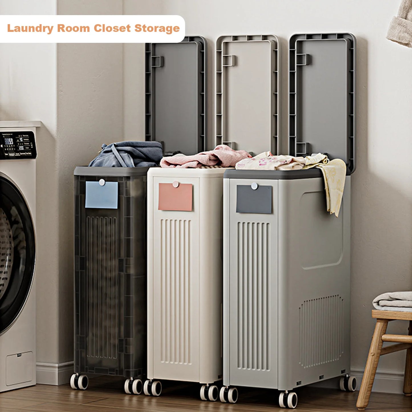 Rolling Laundry Hamper 123L Large Capacity Clothes Hampers for Laundry,Plastic Collapsible Laundry Baskets with Wheels and Lid