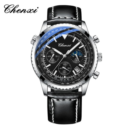 Business Watches for Men Genuine Leather Wristwatch Luxury Top Brand Men's Watches Waterproof Chronograph Sport Watches 520