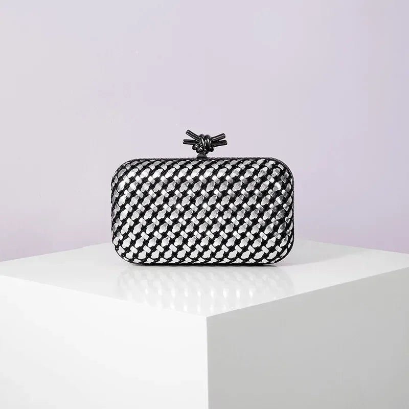 Woven Clutch Bag for Women Formal Party Contrast Color Microfiber Thread Braid Evening Bags Classic Chain Small Square Handbags
