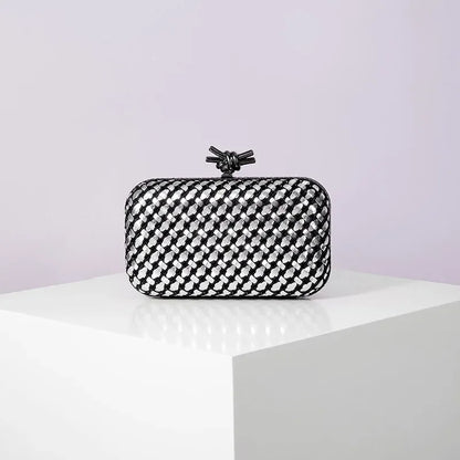 Woven Clutch Bag for Women Formal Party Contrast Color Microfiber Thread Braid Evening Bags Classic Chain Small Square Handbags