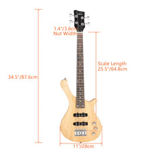 Load image into Gallery viewer, Glarry GW101 36in Small Scale Electric Bass Guitar Suit With Mahogany Body SS Pickups, Guitar Bag, Strap, Cable Burlywood
