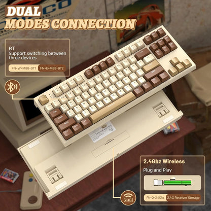 M88 Wireless Mechanical Keyboard,87 Keys QWERTY Layout TKL Hot Swappable Keyboard, Bluetooth/2.4Ghz Dual Mode 2-in-1 Receiver