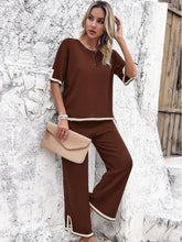 Load image into Gallery viewer, High Quality Elegant Women Clothing 2024 Temperament Casual Solid Color Knitted Shite Sleeved Suit Sweatpants Wide Leg Pants Y2k
