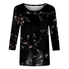 Load image into Gallery viewer, Female Clothing Delicate Fashion Shirts Floral Round Neck 3/4 Sleeves Printed Summer Women Pullover Daily Wear Vetement Femme
