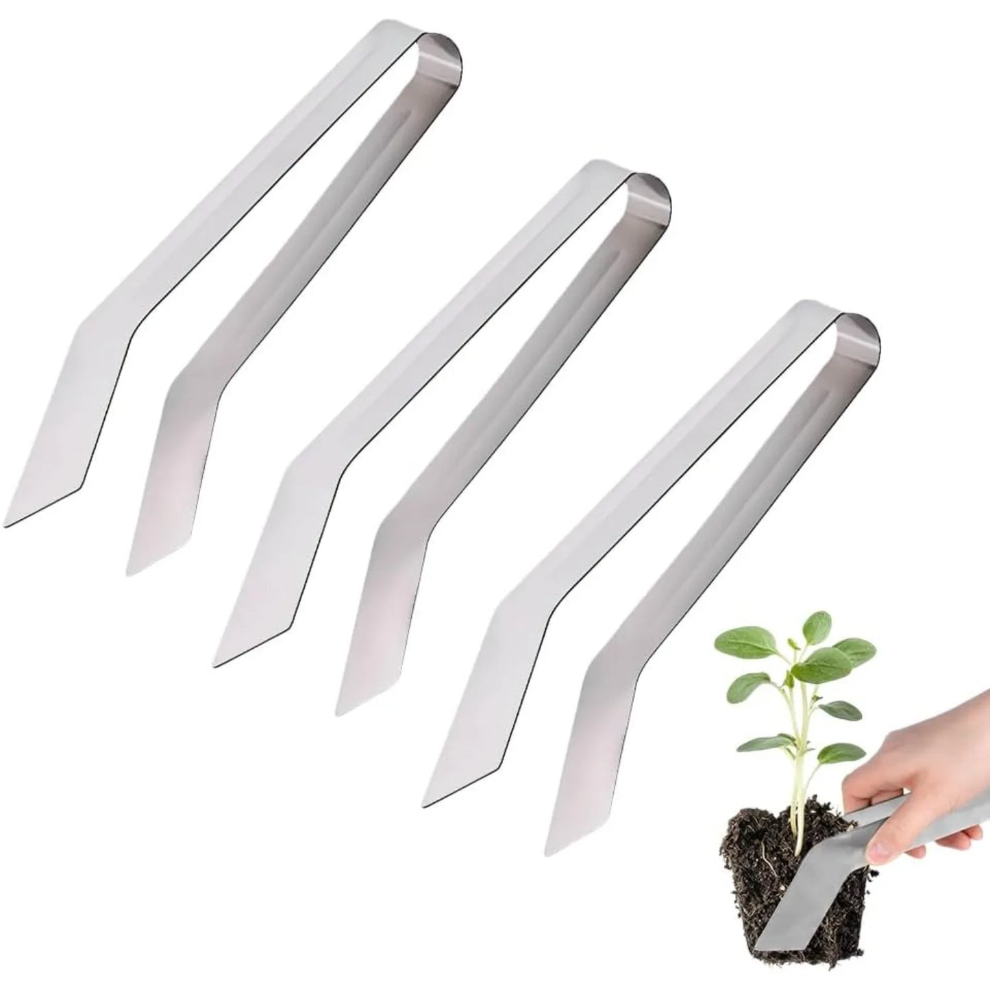 Seedling Transplant Tongs, Stainless Steel Seedling Remove Transplanting Pliers,   Reducing Root Damage (2PCS, Medium)