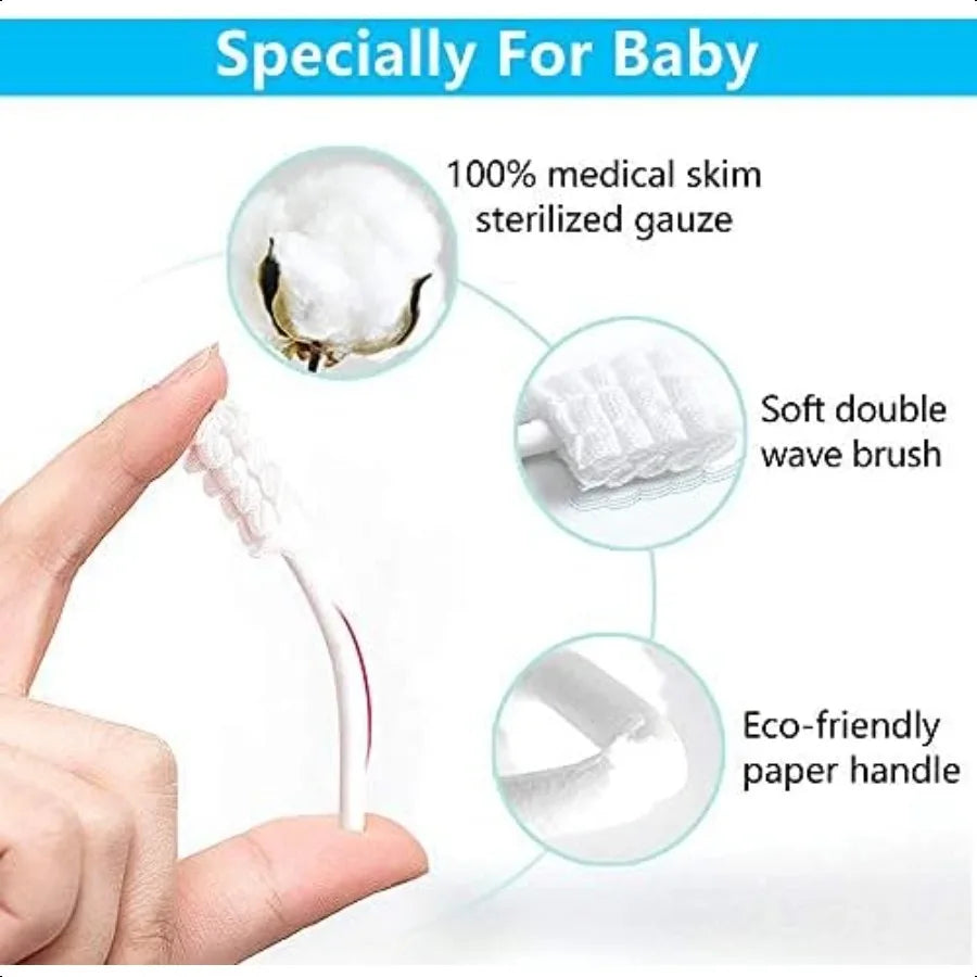 [100Pack] Baby Toothbrush Newborn Baby Tongue Cleaner Toothbrush Clean Baby Gums Disposable Tongue Cleaner Soft Gauze Toothbrus