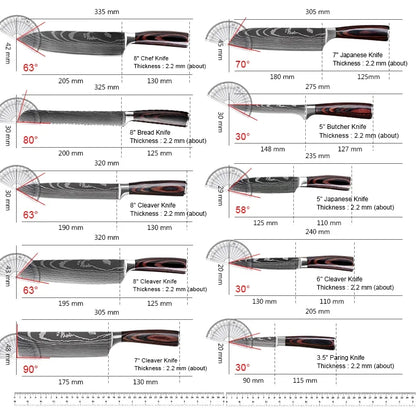 Japanese Kitchen Knife Set Laser Damascus Pattern Stainless Steel  Sharp Cleaver Slicing Utility Knives Kitchen Tools