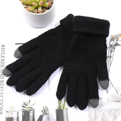 Women Men Warm Winter Touch Screen Gloves Stretch Classical Knit Mittens Wool Full Finger Outdoor Cycling Driving Glove