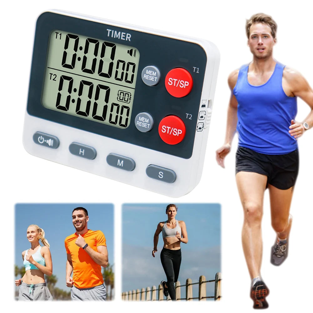 Dual Digital Timer Multifunctional Count UP/Down Timer with Memory Function Cooking Timer Portable for Kitchen Cooking