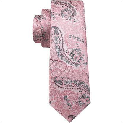 Barry.Wang Men Ties Paisley Woven Silk Necktie Set with Pocket Suqare Cufflinks Formal