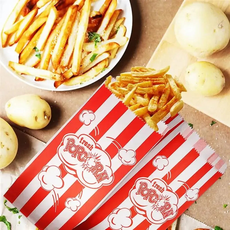 50pcs Popcorn Bags Popcorn Paper Bags Paper Popcorn Bags Grease Proof Bags Paper Packing Bags