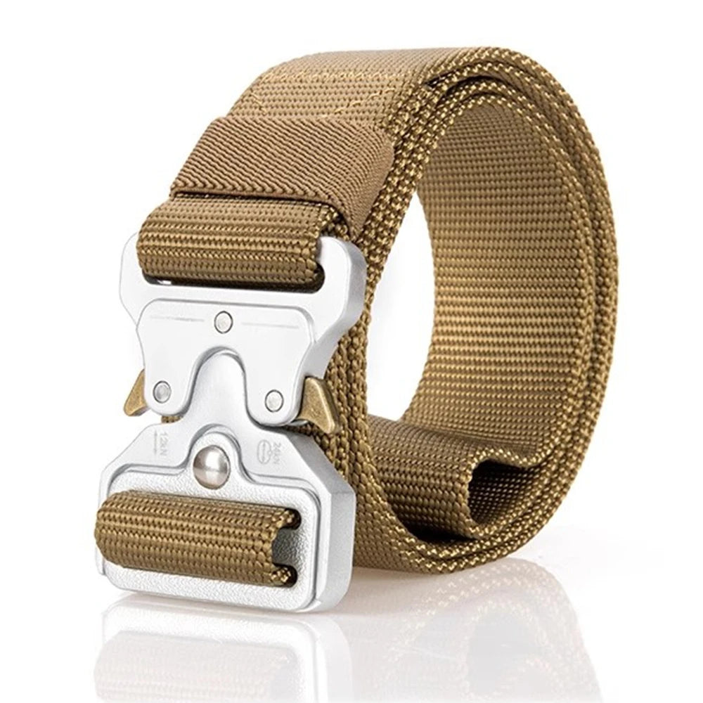 Belts For Men Tactical Belt Metal Silver Buckle Nylon Waist Strap Girdle Heavy Duty Training Hunting Mens Belts