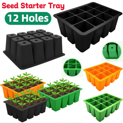 12 Holes Silicone Seedling Starter Trays Breathable Flower Plant Seed Grows Box Reusable Gardening Sowing Tray for Plants Indoor