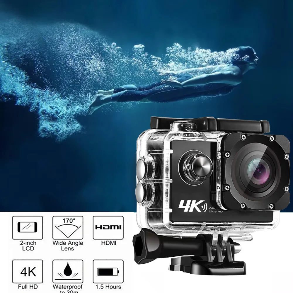 4K Action Camera A1 Ultra HD WiFi 12MP 2" LCD 30M Waterproof 170D Remote Control Helmet Bicycle Video Camera Outdoor Sport Cam