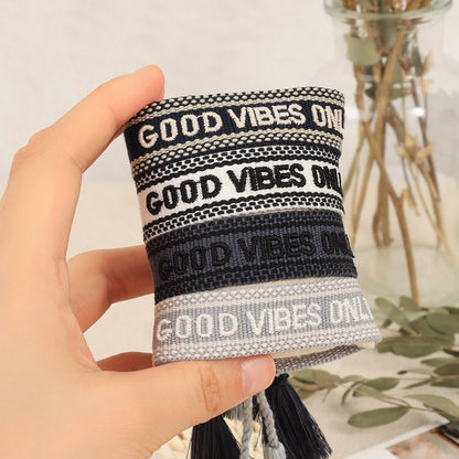 GOOD VIBES Woven Embroidery Bracelets Adjustable Bracelet Gifts Stackable Jewelry