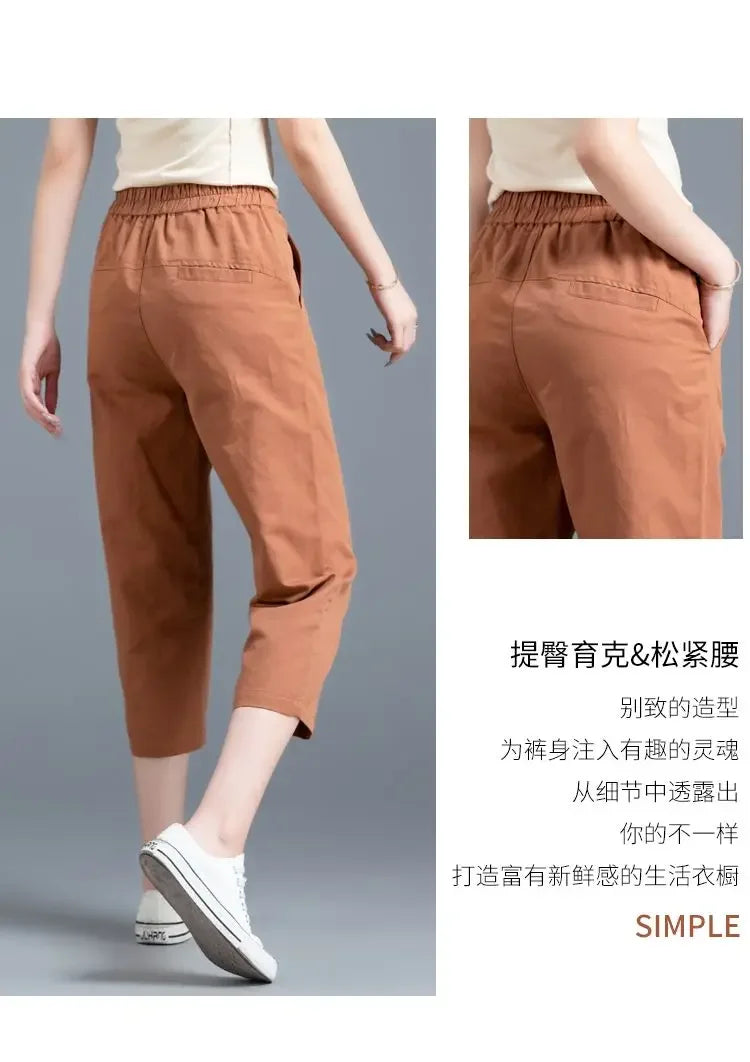 Women Clothing New Summer Simple Casual Cotton Linen Haren Capri Pants Female Solid High Waist Loose Cropped Trousers Pantalones