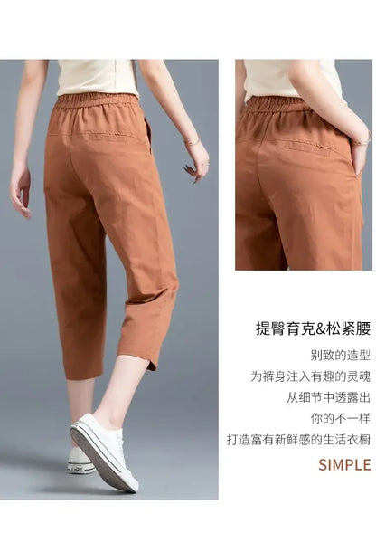 Women Clothing New Summer Simple Casual Cotton Linen Haren Capri Pants Female Solid High Waist Loose Cropped Trousers Pantalones