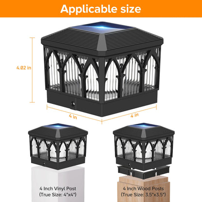 4 Pack Solar Flame Post Cap Lights, 2 Modes (Flame/Warm), IPX5, Fit 3.5x3.5/4x4 Posts, for Deck/Fence/Yard, Vinyl/Wooden