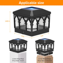 Load image into Gallery viewer, 4 Pack Solar Flame Post Cap Lights, 2 Modes (Flame/Warm), IPX5, Fit 3.5x3.5/4x4 Posts, for Deck/Fence/Yard, Vinyl/Wooden
