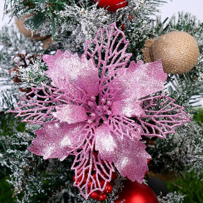10pcs/set Christmas Glitter Flower 10cm Gold Silver Red Artificial Floral Head Xmas Tree Decoration Home New Year Navidad Gift