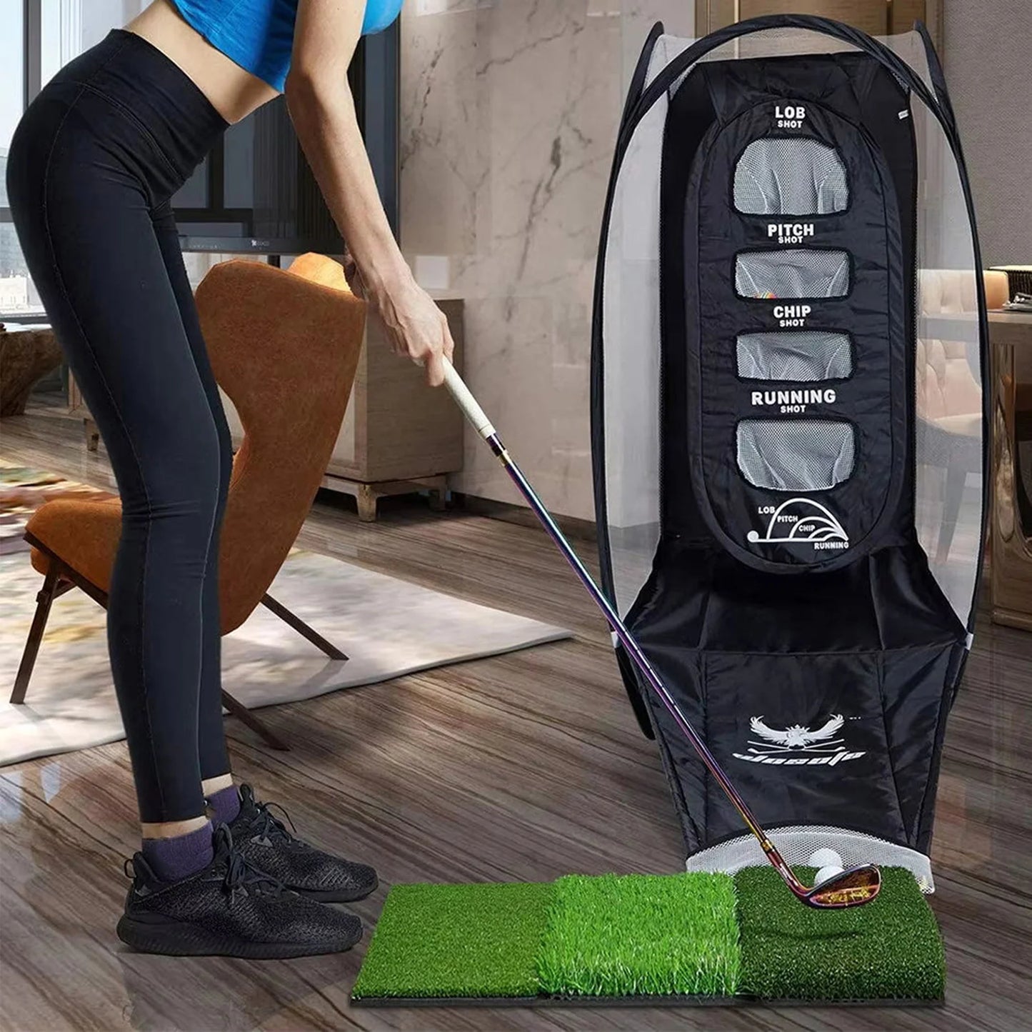 Golf Net, Golf Practice Net for Backyard Driving, Indoor Golf Training Chipping Aid Net with Turf, Tee, White Balls