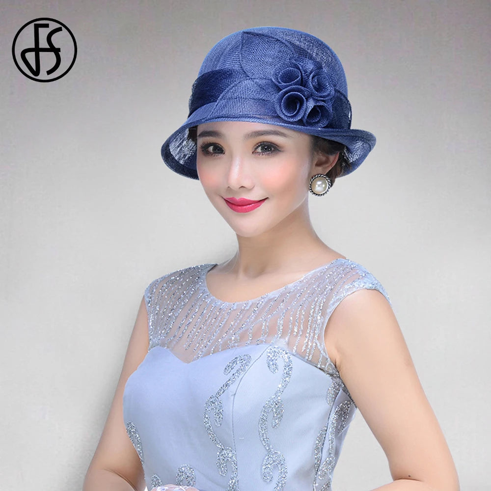 FS Wedding Top Hats For Women Elegant Church Sun Protection Cap Ladies Purple Breathable Sunshade Formal Occasion Millinery