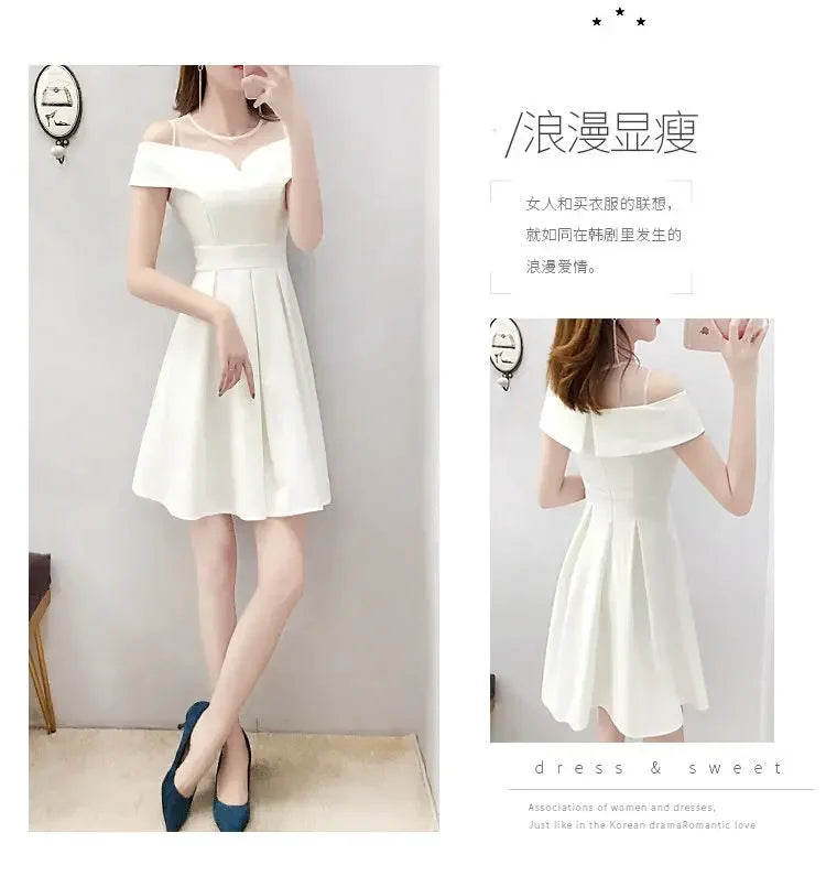 Women's Clothing White Off-Shoulder Dress New Summer Elegant Simple Style Slim Fit A-Line Midi Dress Fresh Chic Casual Fashion