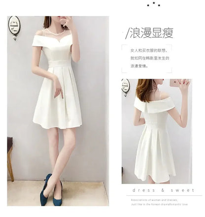 Women's Clothing White Off-Shoulder Dress New Summer Elegant Simple Style Slim Fit A-Line Midi Dress Fresh Chic Casual Fashion