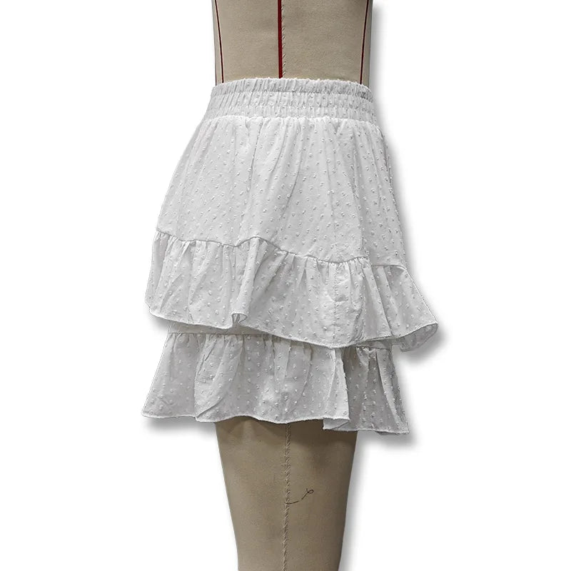 The new women's clothing in summer is a solid color high-waisted lace design sexy cake skirt skirt