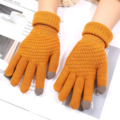 Women Men Warm Winter Touch Screen Gloves Stretch Classical Knit Mittens Wool Full Finger Outdoor Cycling Driving Glove