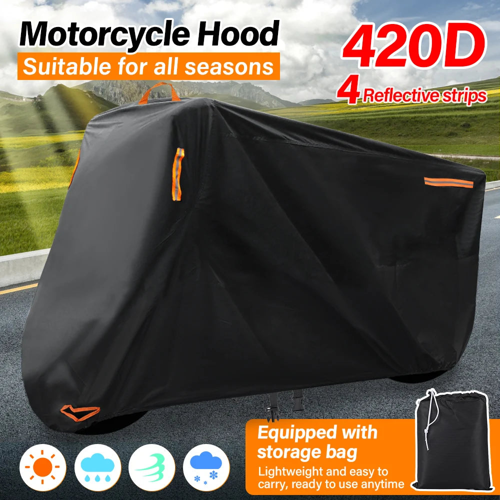 Motorcycle Waterproof Cover 420D UniversalOutdoor Protection Motorbike Rain Cover Sunshade Dustproof Uv Protective Thick Oxford