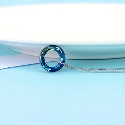 925 Sterling Silver Circle Necklace with Austrian, Jewelry for Women Teen Girls Birthday Gift Christmas Holiday Gift