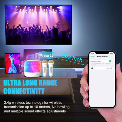 Mini Karaoke Machine for Kids Adult, Portable Bluetooth Karaoke Speaker with 2 Wireless Microphones and LED Colourful Lights
