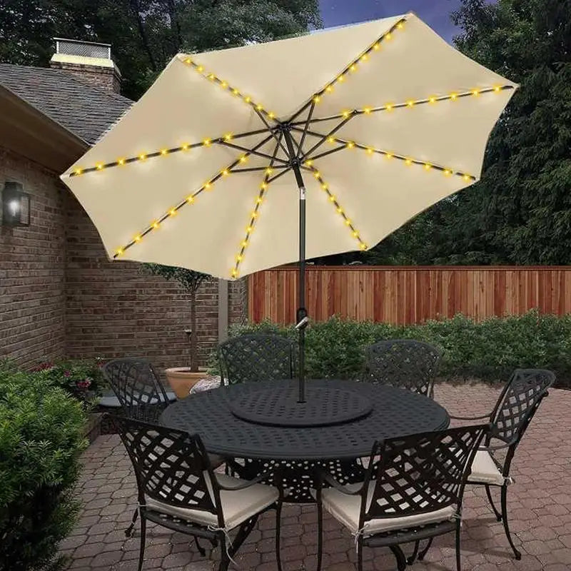 Solar Umbrella Light Outdoor Cantilever Patio LED Hanging Umbrella with 8 Brightness Modes Decoration for Courtyard Beach