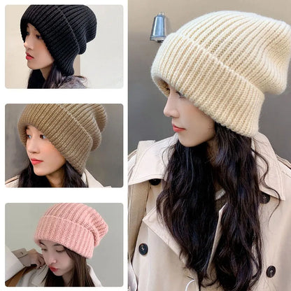 Winter Warm Hats for Women Casual Stacking Knitted Bonnet Caps Men Hats Simple Solid Color Hip Hop Unisex Female Beanies