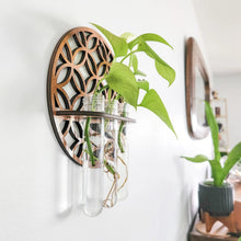 Load image into Gallery viewer, Garden Wall Planters Indoor Wooden Circle Plant Hanger Wall Hanging Flower Vase Rack with 3 Test Tubes Plant Propagation Station
