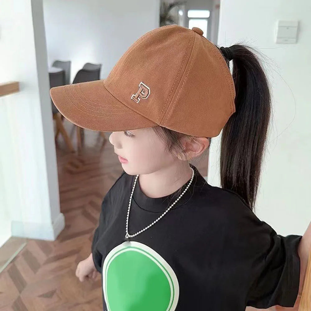 Kids Baseball Caps for Boys Girls Sun Hat Love Heart Hollow High Ponytail Caps Children Adjustable Baseball Caps for 4-12 Years