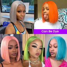 Load image into Gallery viewer, Honey Blonde Straight Human Hair Short Wig Preplucked 5x5 Transparent Lace Frontal Wig Short Cut 613 Straight Bob Colored Wigs
