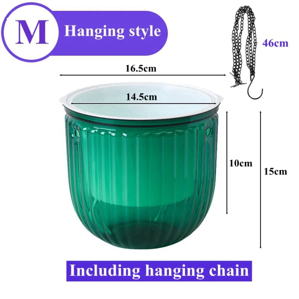 Garden Decoration Self-watering Flower Pot Plant with Chain Hanging Flower Pots Round with Drainage Holes Houseplant Flowerpot