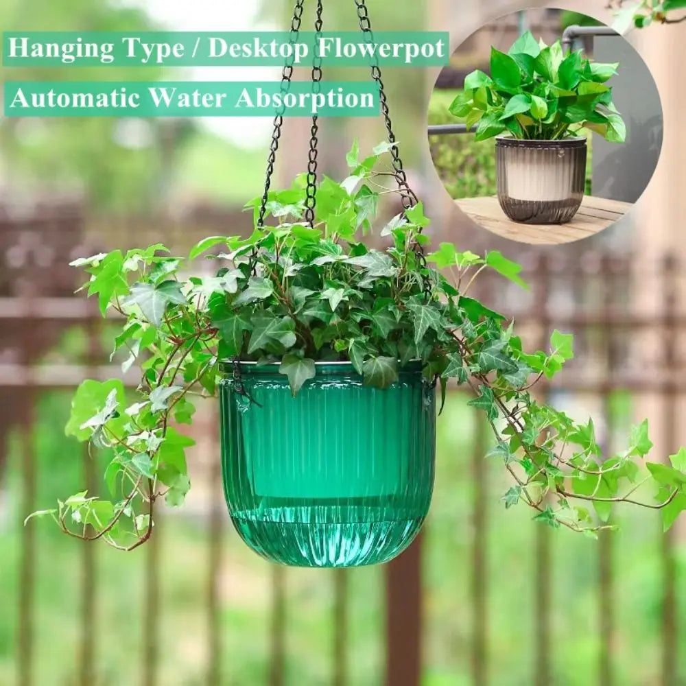 Garden Decoration Self-watering Flower Pot Plant with Chain Hanging Flower Pots Round with Drainage Holes Houseplant Flowerpot