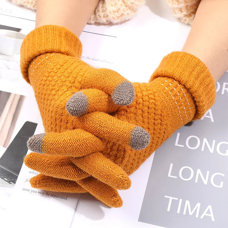 Women Men Warm Winter Touch Screen Gloves Stretch Classical Knit Mittens Wool Full Finger Outdoor Cycling Driving Glove