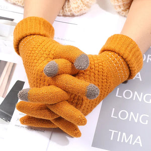 Women Men Warm Winter Touch Screen Gloves Stretch Classical Knit Mittens Wool Full Finger Outdoor Cycling Driving Glove