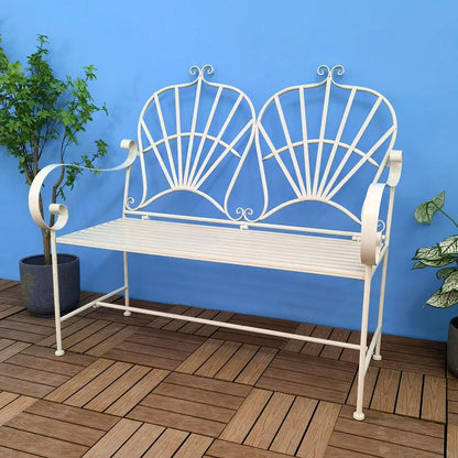 Rust-Resistant Wrought Iron Modern French-Style Foldable Garden Bench Outdoor Patio Furniture with Sturdy & Space-Saving Design