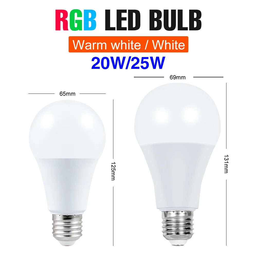 RGB Neon Light E27 Multi Color Lamp 220V LED Colorful Bulb With IR Remote Control 20W 25W LED Holiday Decoration