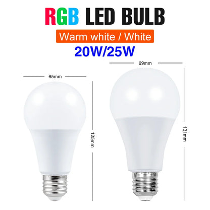 RGB Neon Light E27 Multi Color Lamp 220V LED Colorful Bulb With IR Remote Control 20W 25W LED Holiday Decoration