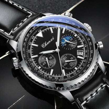 Business Watches for Men Genuine Leather Wristwatch Luxury Top Brand Men's Watches Waterproof Chronograph Sport Watches 520