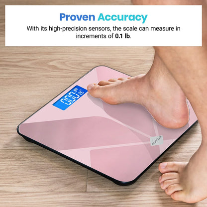 Pink Digital Bathroom Scale for Body Weight, Smart Scale with LCD display, temperature display High Strength Tempered Glass